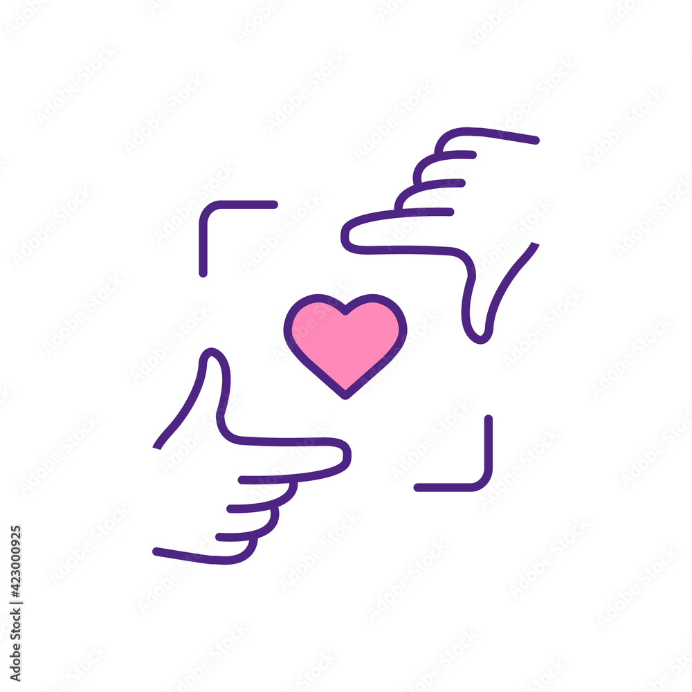 Choose future partner in dating app RGB color icon. Find soulmate, love online. Magnify like button. Nice first impression. Desire to talk and build relationship isolated vector illustration