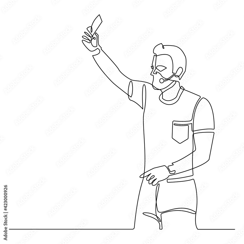 Continuous line soccer referee showing card vector Continuous line soccer referee showing card vector