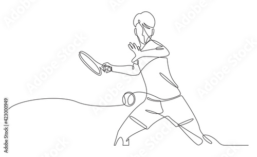 Continuous line tennis player vector.