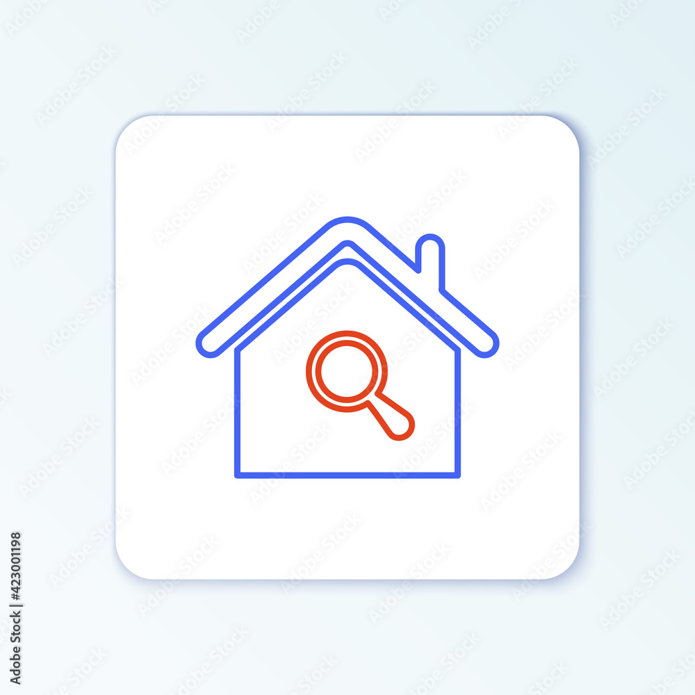 Line Search house icon isolated on white background. Real estate symbol of a house under magnifying glass. Colorful outline concept. Vector Line Search house icon isolated on white background. Real estate symbol of a house under magnifying glass. Colorful outline concept. Vector