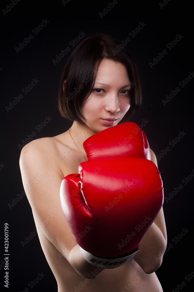 beautiful nude girl with boxing gloves beautiful nude girl with boxing gloves