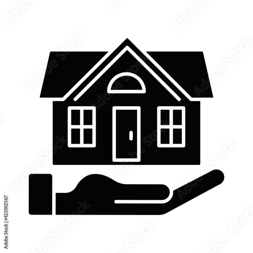 Home insurance black glyph icon. Insured event. Covering accident expenses for repairing, rebuilding house. Homeowners insurance policy. Silhouette symbol on white space. Vector isolated illustration