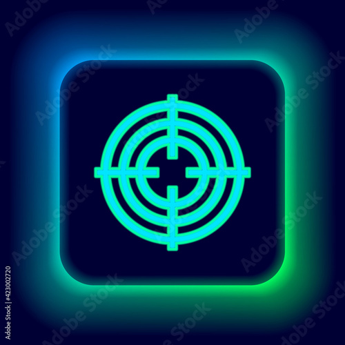 Glowing neon line Target sport for shooting competition icon isolated on black background. Clean target with numbers for shooting range or shooting. Colorful outline concept. Vector