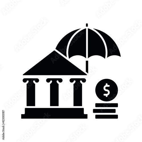 Social insurance black glyph icon. Public insurance program. Protection against economic risks. Payment for pensioners and low-income. Silhouette symbol on white space. Vector isolated illustration