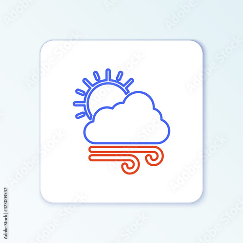 Line Windy weather icon isolated on white background. Cloud with sun and wind. Colorful outline concept. Vector