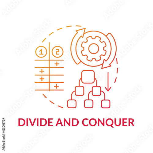 Divide and conquer red gradient concept icon. Task management. Method for decision making. Problem solving strategy idea thin line illustration. Vector isolated outline RGB color drawing