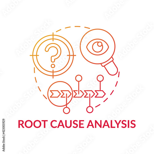 Root cause analysis red gradient concept icon. Work productivity. Performance efficiency. Problem evaluation, find solution idea thin line illustration. Vector isolated outline RGB color drawing