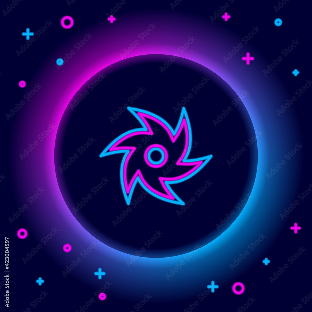 Obraz premium Glowing neon line Tornado icon isolated on black background. Cyclone, whirlwind, storm funnel, hurricane wind or twister weather icon. Colorful outline concept. Vector
