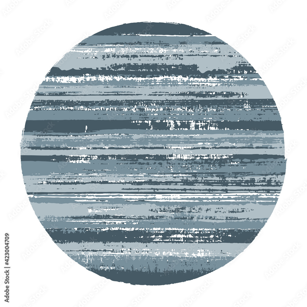 Vintage circle vector geometric shape with striped texture of paint horizontal lines. Old paint texture disc. Emblem round shape circle logo element with grunge background of stripes.