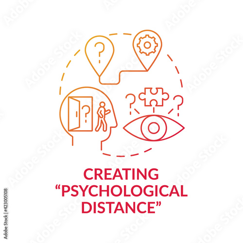Creating psychological distance red gradient concept icon. Strategy for decision making. Problem solving and analysis idea thin line illustration. Vector isolated outline RGB color drawing