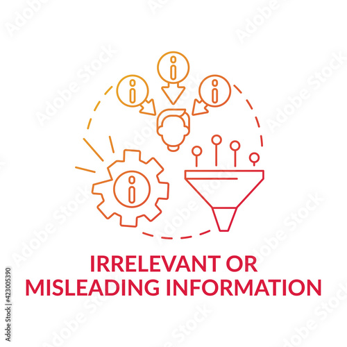 Irrelevant or misleading information red gradient concept icon. Problem with critical thinking. False news. Mental block idea thin line illustration. Vector isolated outline RGB color drawing
