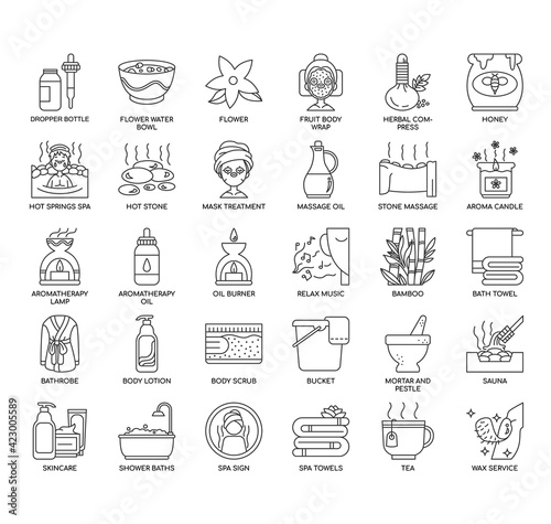 Set of spa thin line and pixel perfect icons for any web and app project.