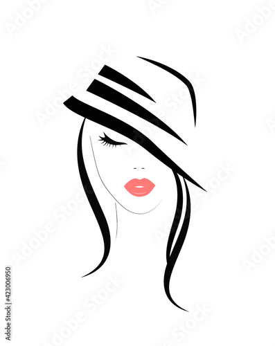 Stylish black  haired Woman in hat