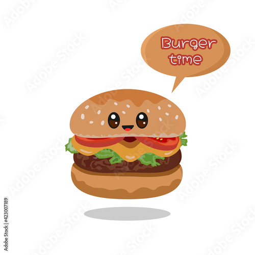 Cute kawaii burger vector illustration