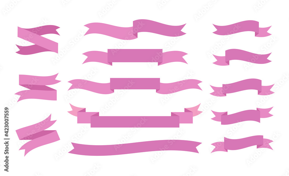 Set of pink isolated vector ribbons. Design element for greeting cards, invitation.