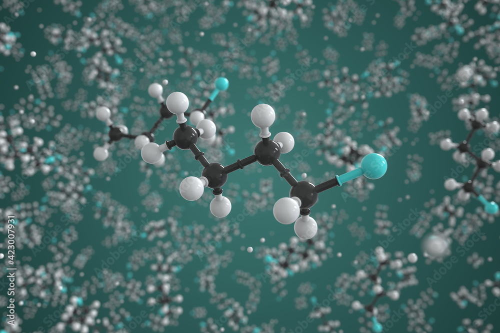 Butyllithium molecule, ball-and-stick molecular conceptual model ...