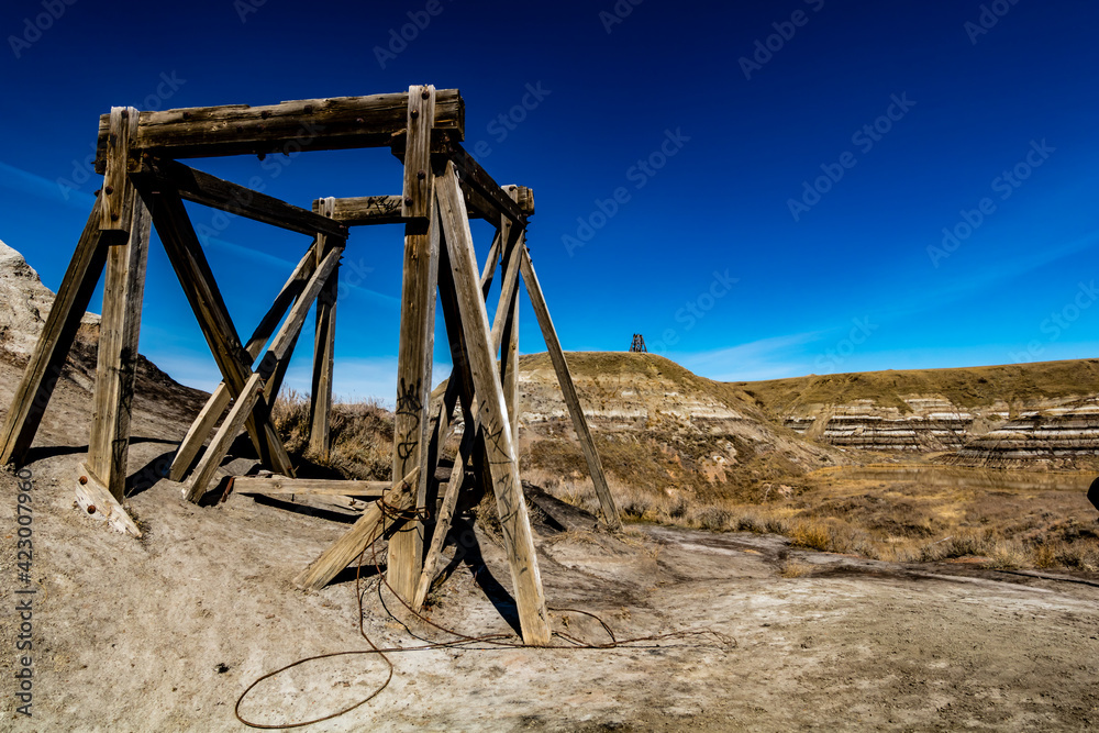 Abandoned Star Mine high on a hill. Drumheller, Alberta, Canada