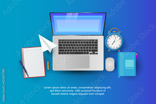 Online Education background. Work from home. Digital learning.