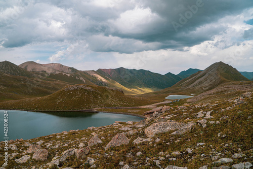 lake high in the mountains, glaciers and water in the mountains. Kazakhstan, Central Asia