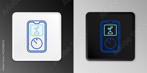 Line Smart farming technology - timer farm automation system in app icon isolated on grey background. Colorful outline concept. Vector