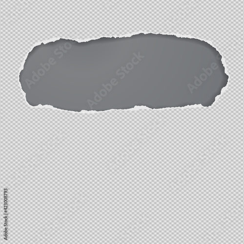 Oval hole composition in squared paper with torn edges and soft shadow is on dark grey background. Vector illustration