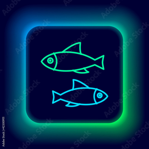 Glowing neon line Fish icon isolated on black background. Colorful outline concept. Vector
