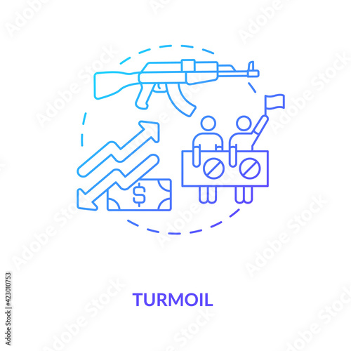 Turmoil concept icon. International stocks challenge idea thin line illustration. Recession-friendly sectors. Market crash. Boosting economic growth. Vector isolated outline RGB color drawing