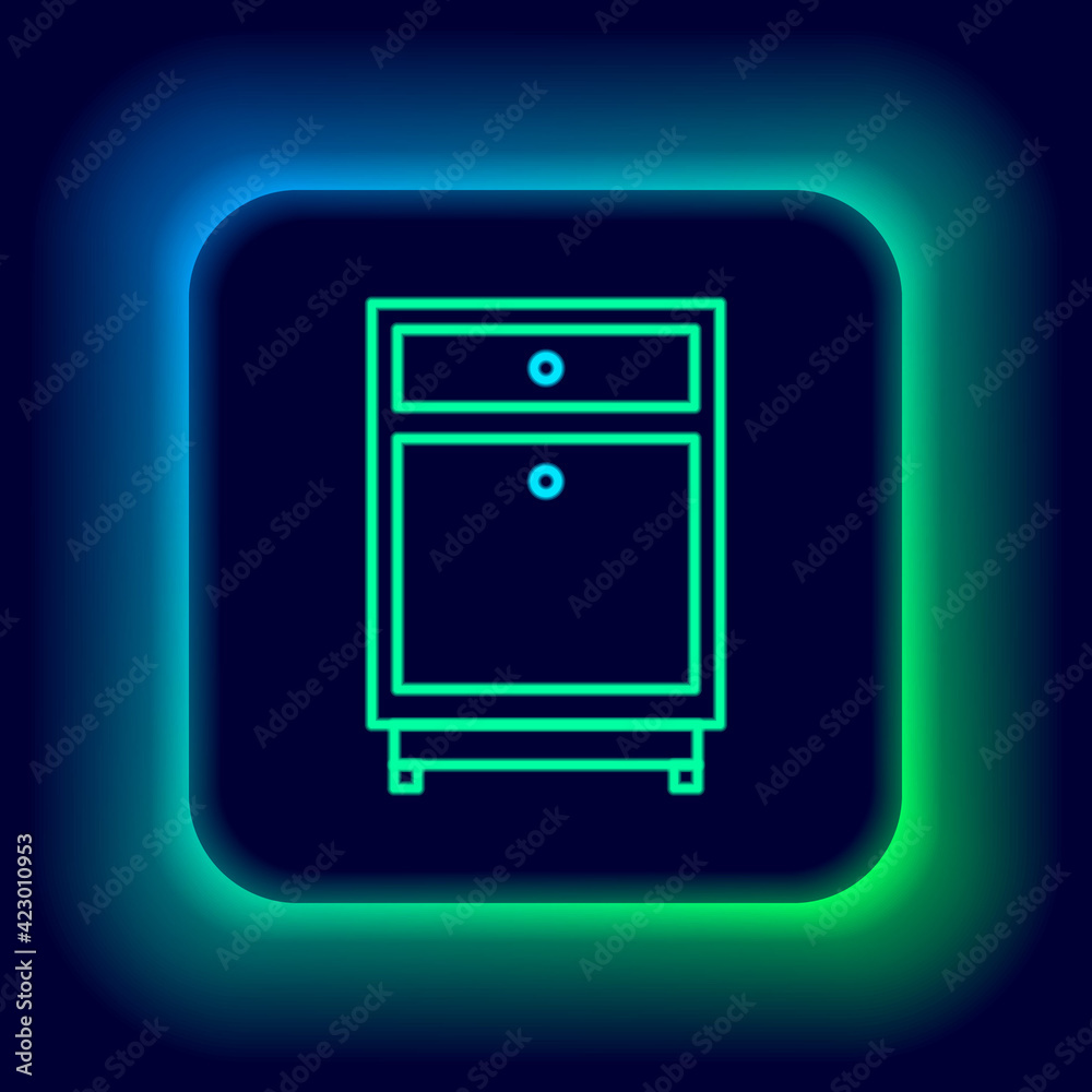 Glowing neon line Furniture nightstand icon isolated on black background. Colorful outline concept. Vector