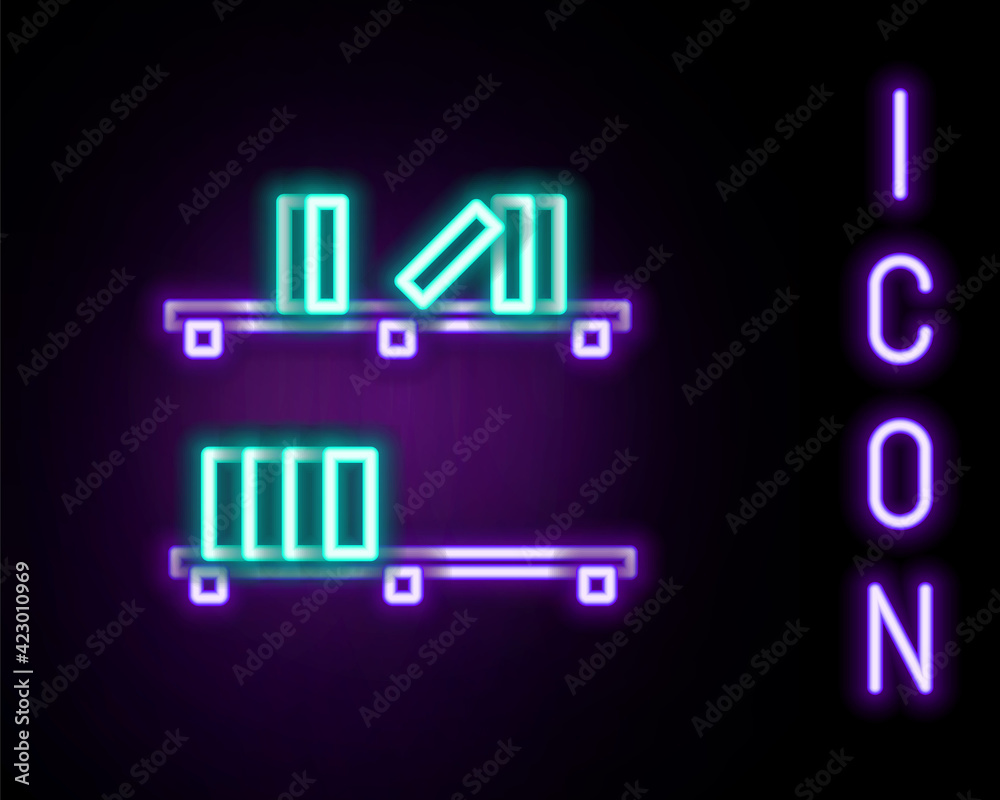 Glowing neon line Shelf with books icon isolated on black background. Shelves sign. Colorful outline concept. Vector Glowing neon line Shelf with books icon isolated on black background. Shelves sign. Colorful outline concept. Vector