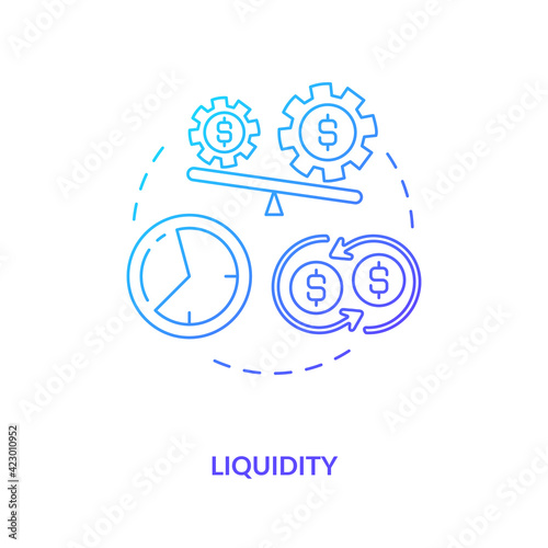 Liquidity concept icon. International stocks challenge idea thin line illustration. Bond, equity markets. Illiquidity issue. Cash shortfalls. Economic impact. Vector isolated outline RGB color drawing