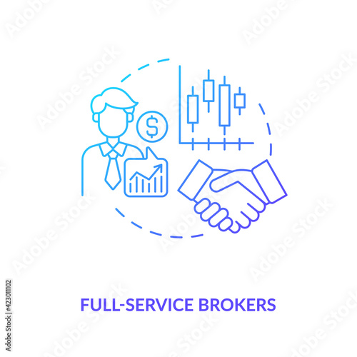 Full-service brokers concept icon. Broker type idea thin line illustration. Full-service brokerage. Investments trade. Buying and holding stocks. Vector isolated outline RGB color drawing