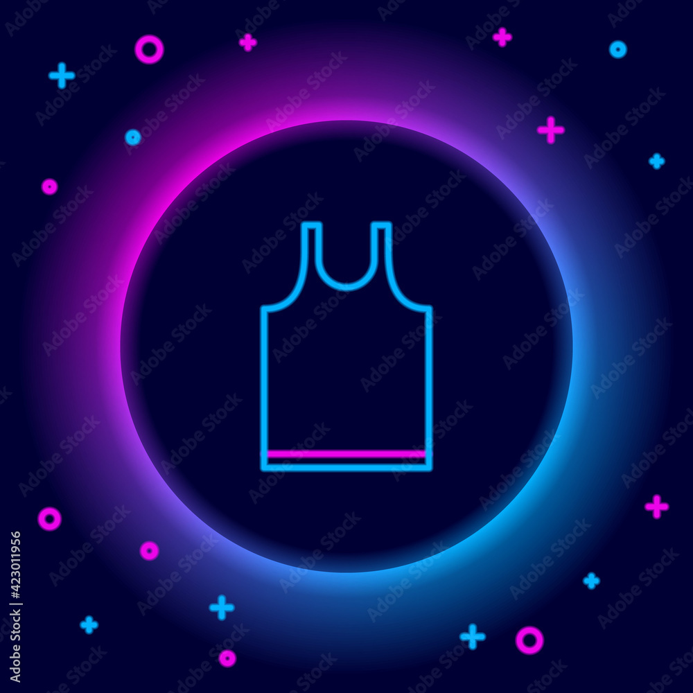 Glowing neon line Sleeveless T-shirt icon isolated on black background. Colorful outline concept. Vector Glowing neon line Sleeveless T-shirt icon isolated on black background. Colorful outline concept. Vector