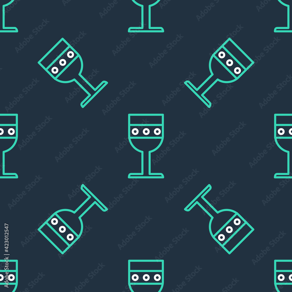 Line Medieval goblet icon isolated seamless pattern on black background. Vector