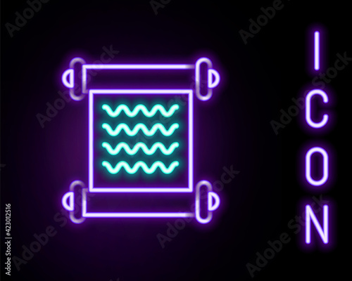 Glowing neon line Decree, paper, parchment, scroll icon icon isolated on black background. Colorful outline concept. Vector
