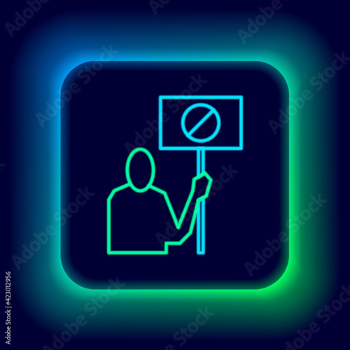 Glowing neon line Nature saving protest icon isolated on black background. Earth planet protection, environmental issues demonstration. Colorful outline concept. Vector
