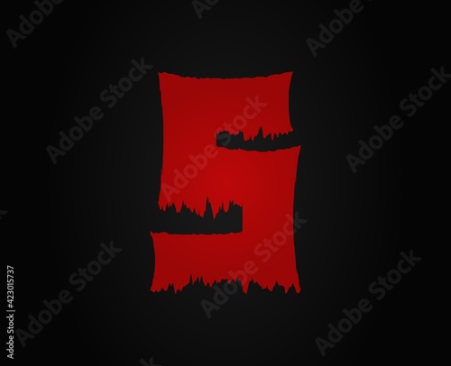 S letter horror bloody, scary. Insane Fear brutal, scream font. Wicked night theme style design