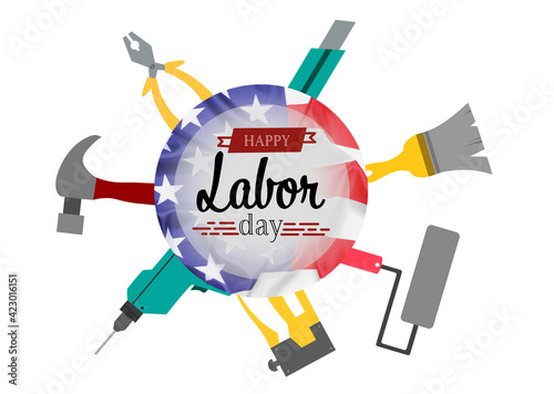 Drawn tools with text HAPPY...