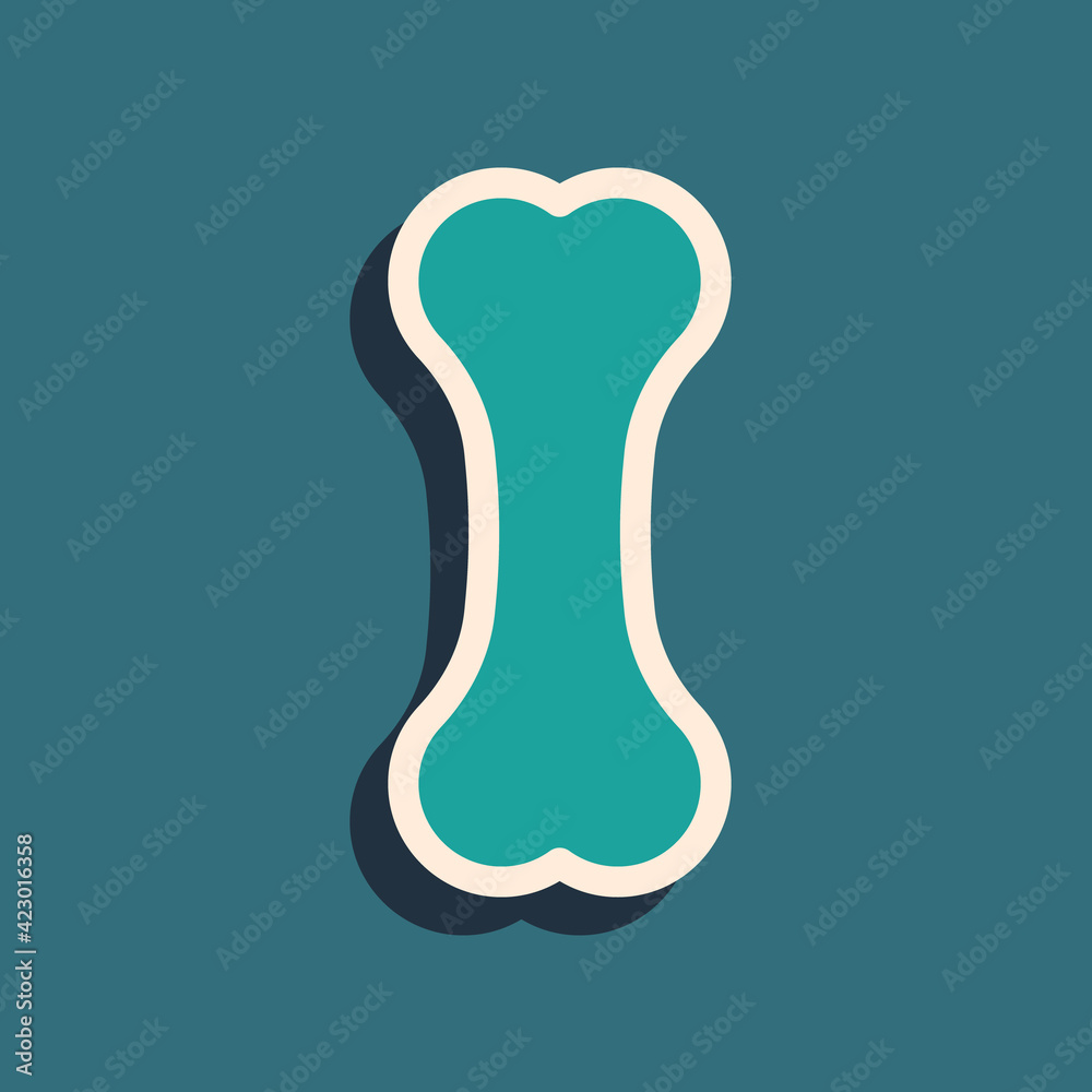 Green Dog bone icon isolated on green background. Pets food symbol. Long shadow style. Vector Green Dog bone icon isolated on green background. Pets food symbol. Long shadow style. Vector