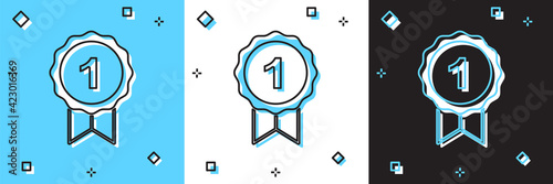 Set Dog award symbol icon isolated on blue and white, black background. Medal with dog footprint as pets exhibition winner concept. Vector