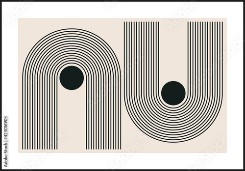 Minimal 20s geometric design poster, vector template with primitive shapes