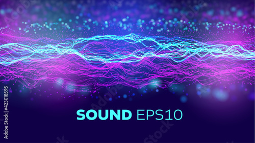 Audio wave background. Artificial intelligence synergy bigdata flow. Speed data wave. 5G