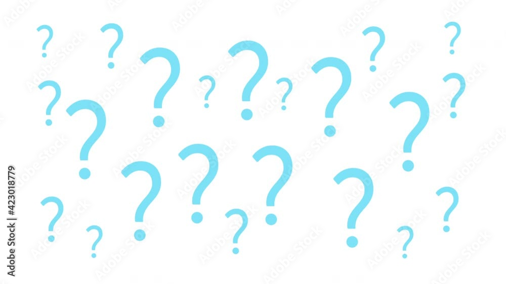 Seamless looped background with moving blue question marks. Luma matte, alpha channel