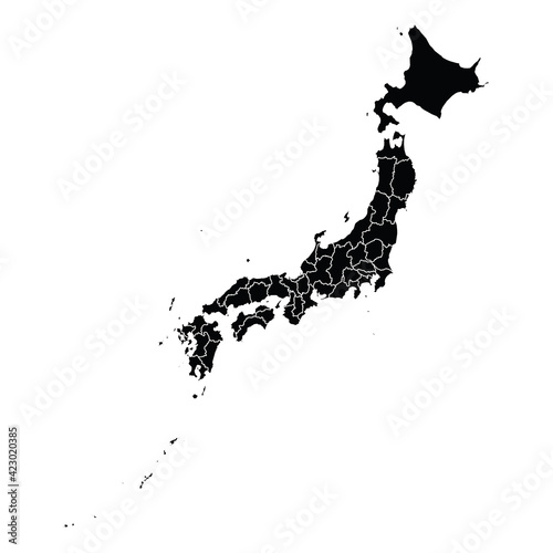 Japan country map vector with regional areas