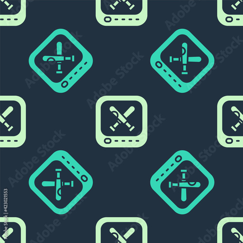 Wallpaper Mural Green and beige Monitor with baseball ball and bat on the screen icon isolated seamless pattern on blue background. Online baseball game. Vector Torontodigital.ca