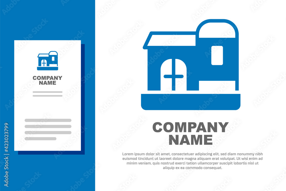 Fototapeta premium Blue Farm house icon isolated on white background. Logo design template element. Vector