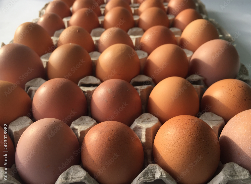 Brown chicken eggs in craft packaging Brown chicken eggs in craft packaging
