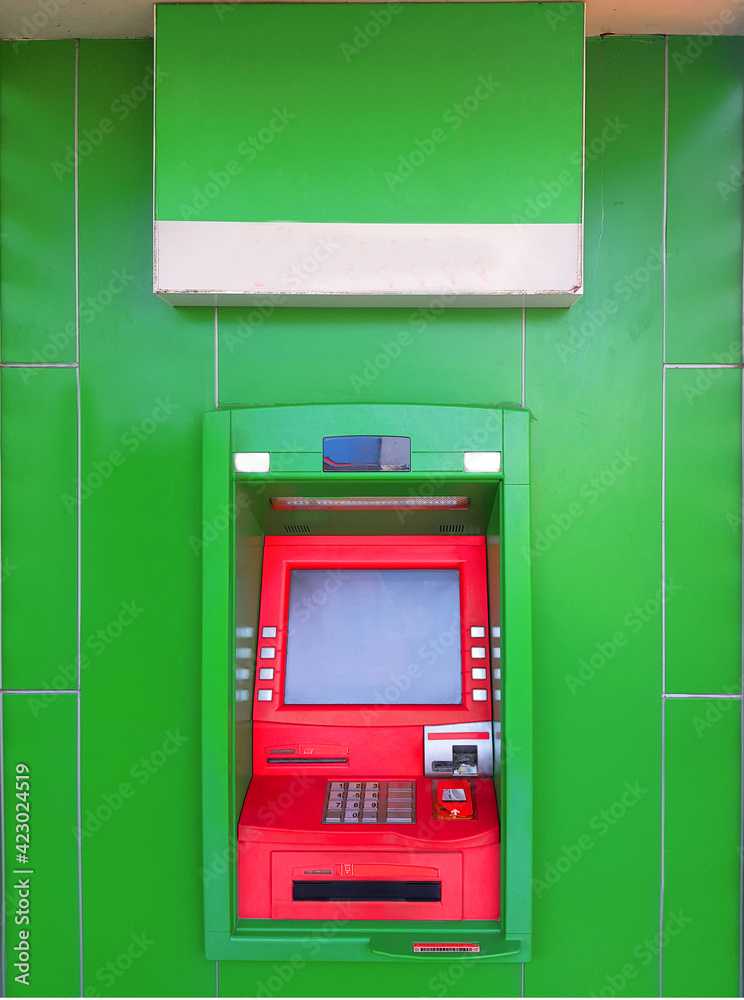 red-green automatic cash machine, no one used. red-green automatic cash machine, no one used.