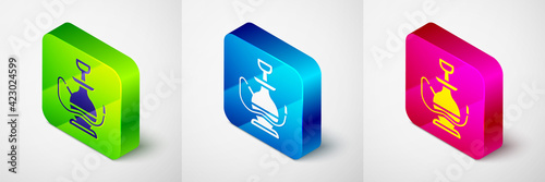 Isometric Hookah icon isolated on grey background. Square button. Vector