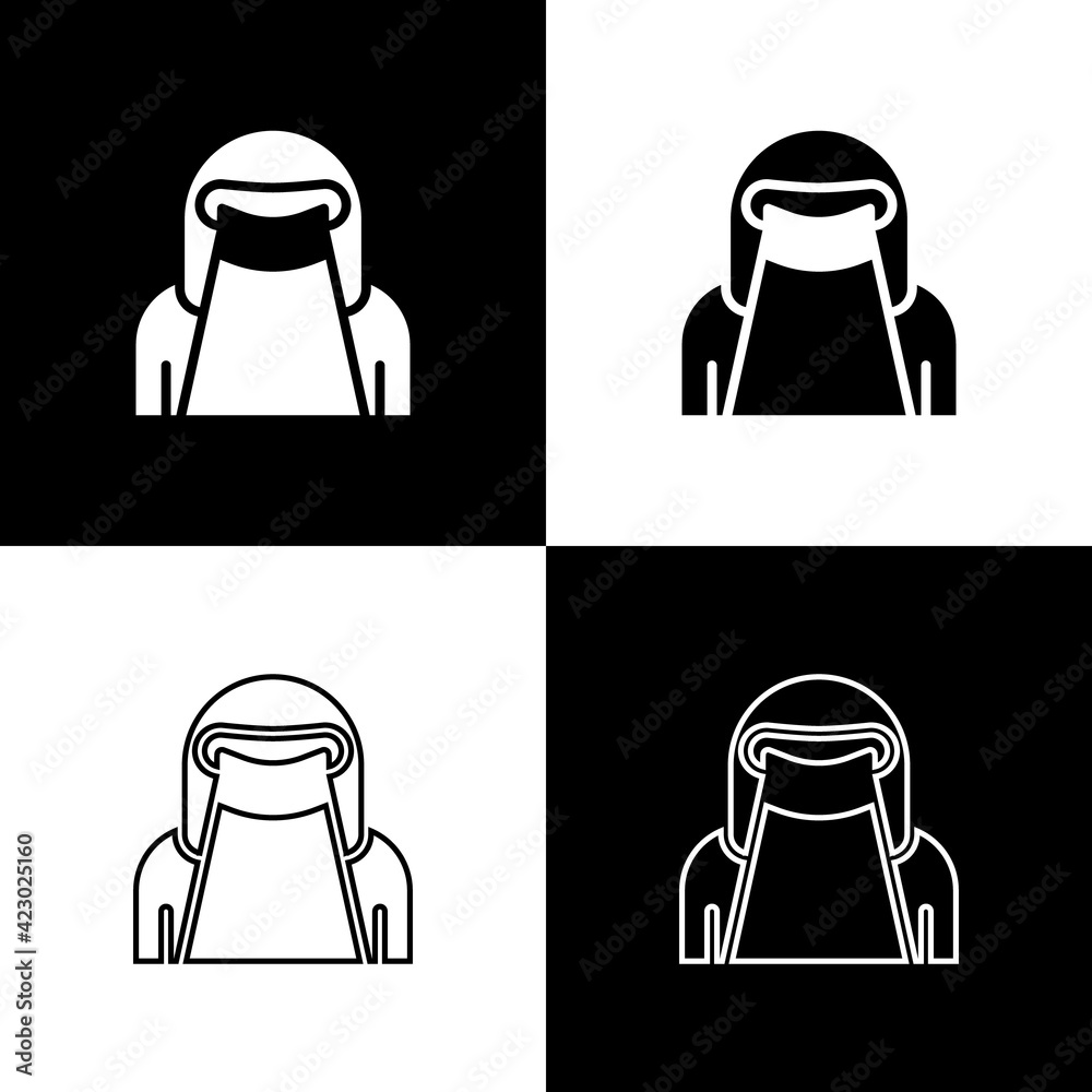 Set Muslim woman in niqab icon isolated on black and white background. Vector Set Muslim woman in niqab icon isolated on black and white background. Vector