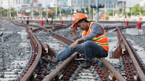 worker on a railway. onstruction worker on railways. Engineer work on railway.rail,engineer,Infrastructure